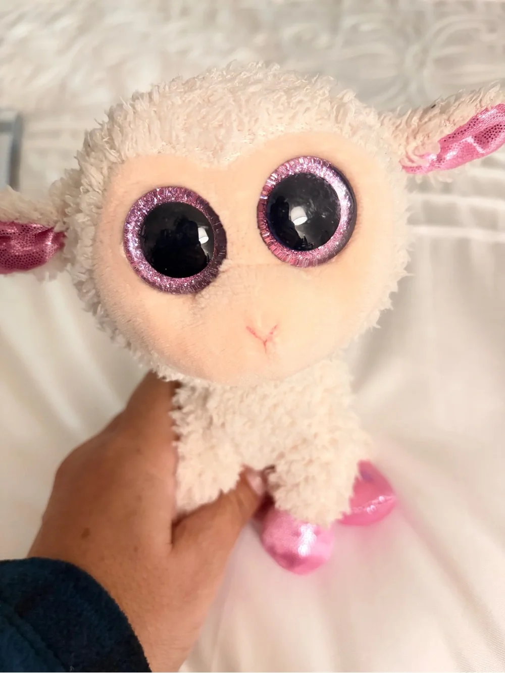 Ty Cream Lamb Plush with Pink Sparkle Ears, Hooves & Eyes